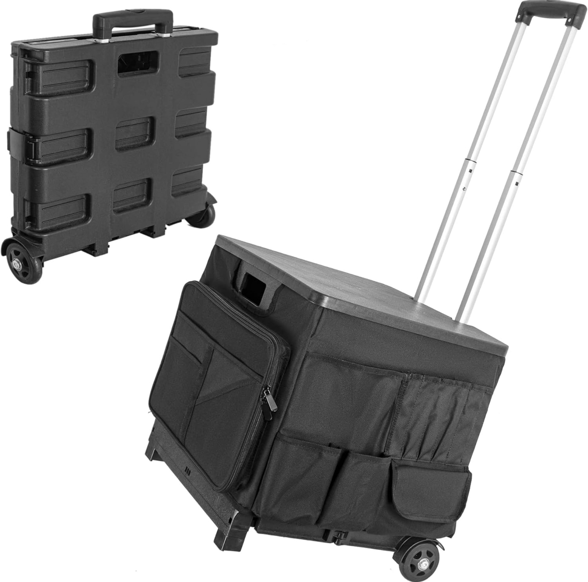 50L Shopping Trolley,Foldable Rolling Shopping Cart with Lid, 2-Wheel Heavy Duty Grocery Cart for Beach, Shopping and Outdoor Use Black with Bag 50L Shopping Trolley,Foldable Rolling Shopping Cart with Lid, 2-Wheel Heavy Duty Grocery Cart for Beach, Shopping and Outdoor Use Black with Bag