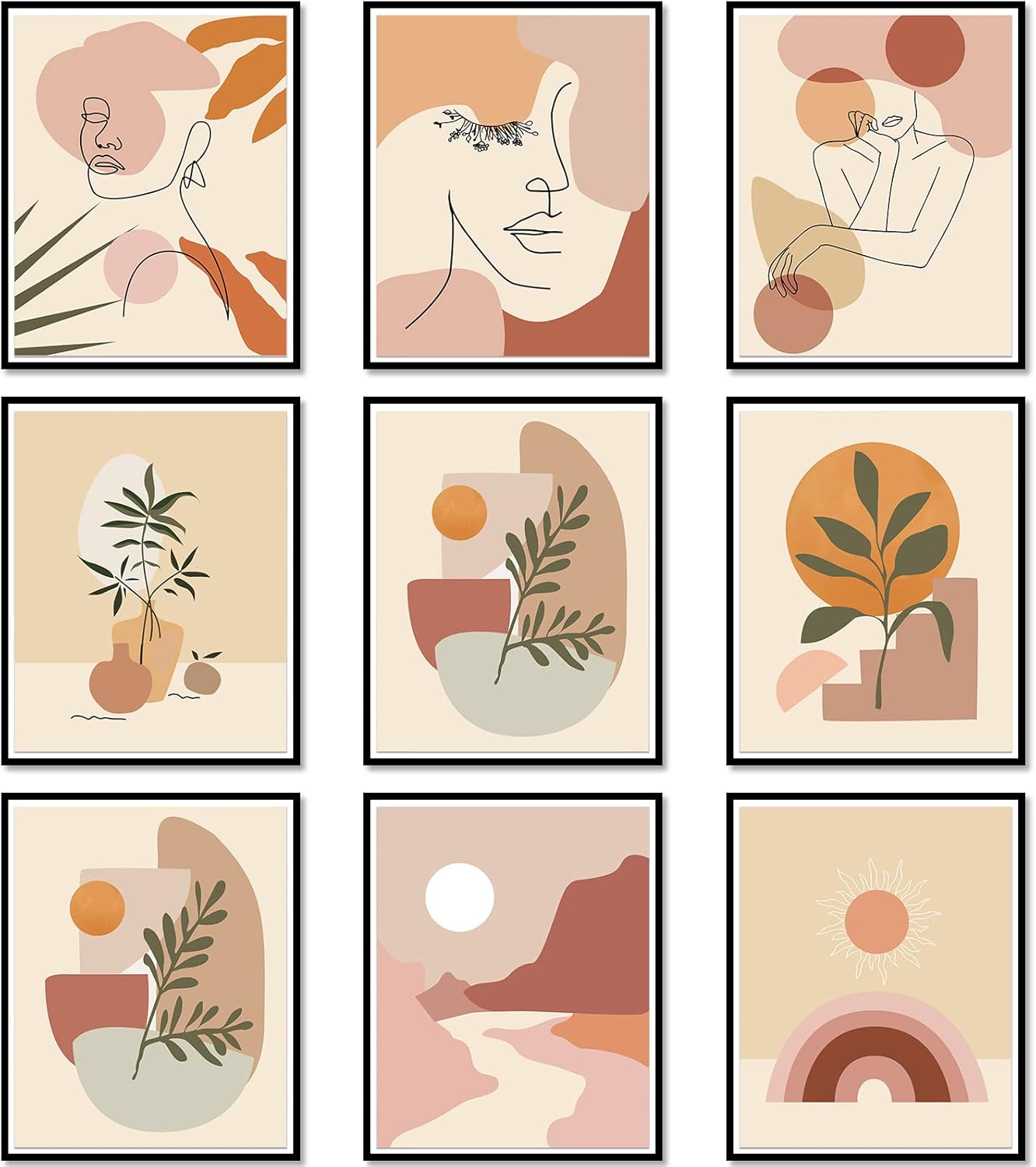 Outus 9 Pieces Abstract Wall Art Prints Minimalist Boho Line Art Woman Wall Decor Abstract Botanical Plant Painting, Frameless Outus 9 Pieces Abstract Wall Art Prints Minimalist Boho Line Art Woman Wall Decor Abstract Botanical Plant Painting, Frameless