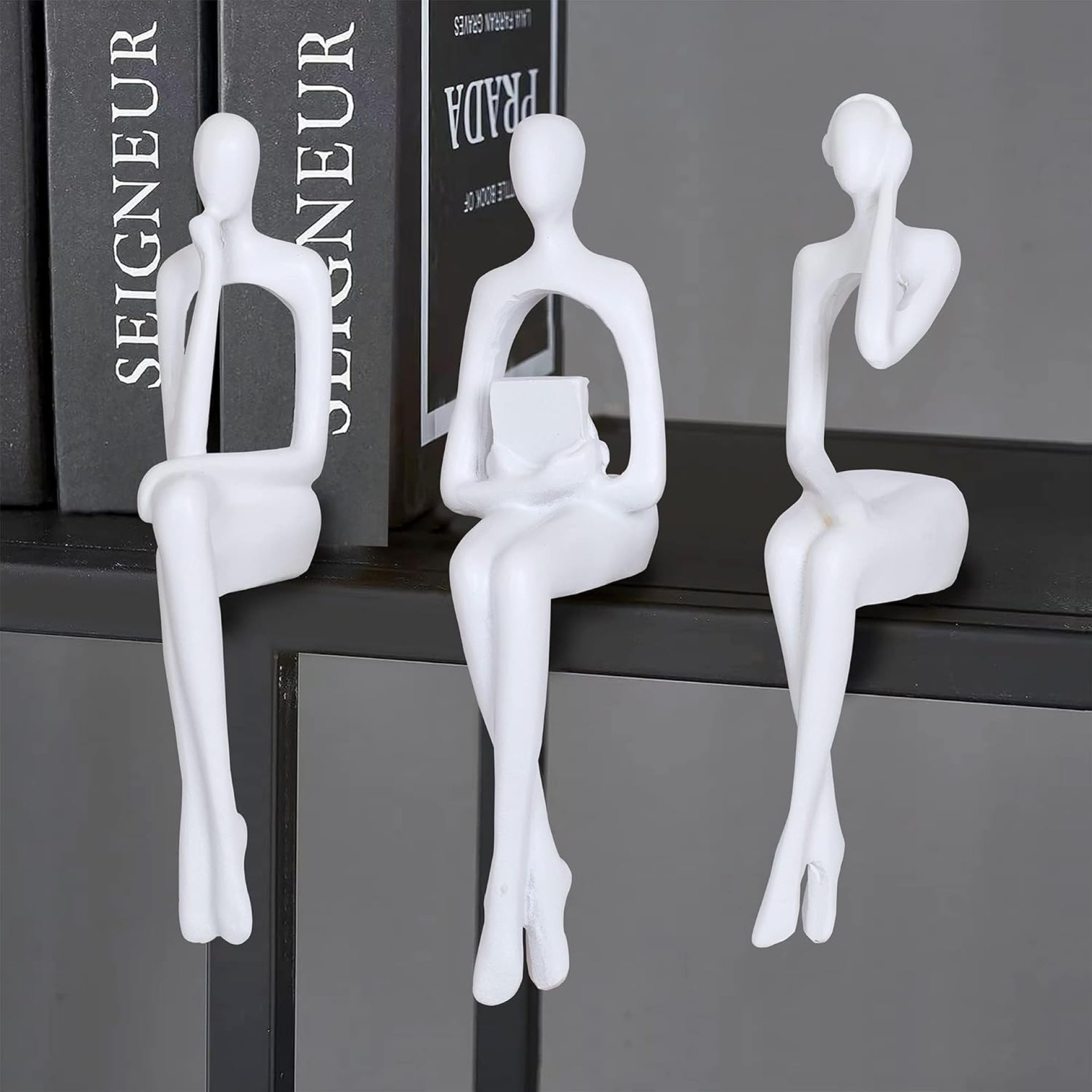 Modern Golden Bookshelf Decor Set – 3 Piece Gold Statues for Home, Office, and Living Room – Stylish Thinker Figurines for Desk, Table, and Shelf Display (White) Modern Golden Bookshelf Decor Set – 3 Piece Gold Statues for Home, Office, and Living Room – Stylish Thinker Figurines for Desk, Table, and Shelf Display (White)