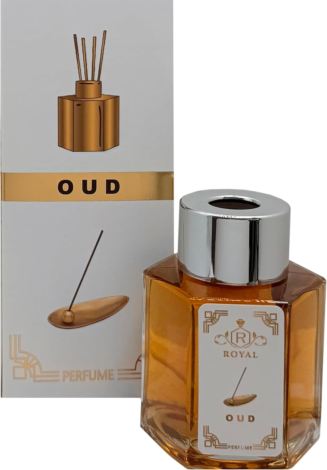 Royal Air Freshener and Aromatherapy Diffuser – Fresh Sense 120ml – Oud Scent – Gold Plastic Acrylic – Perfect for Living Room, Office, Toilet, Bathroom Royal Air Freshener and Aromatherapy Diffuser – Fresh Sense 120ml – Oud Scent – Gold Plastic Acrylic – Perfect for Living Room, Office, Toilet, Bathroom