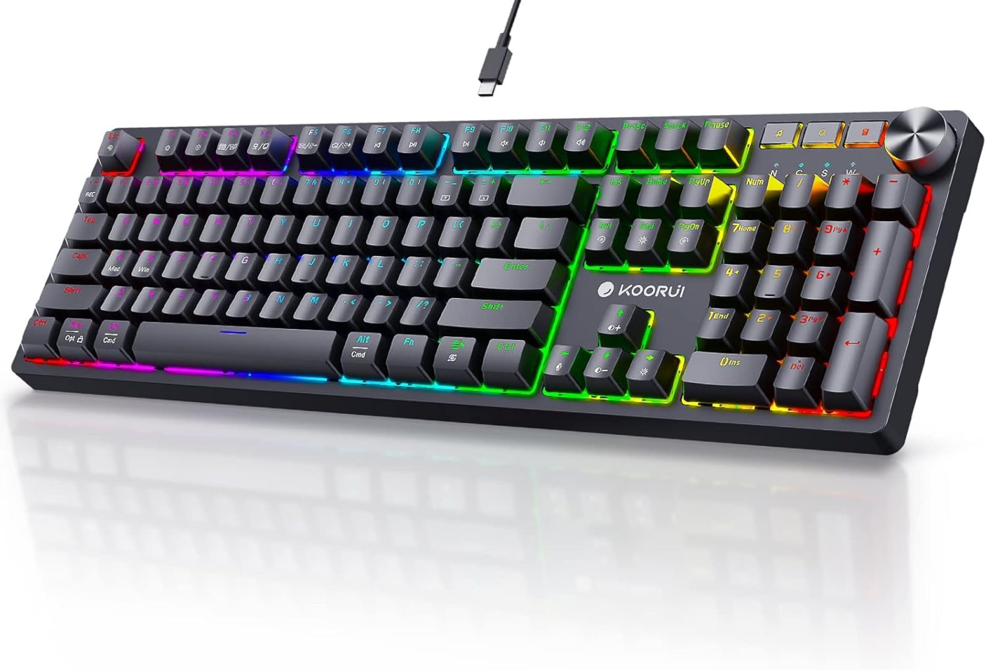 KOORUI Gaming Keyboards,104 Keys Full Size Mechanical Keyboard Wired 26 RGB Backlit with Blue Switch Gamer Keyboards for Windows MacOS Linux KOORUI Gaming Keyboards,104 Keys Full Size Mechanical Keyboard Wired 26 RGB Backlit with Blue Switch Gamer Keyboards for Windows MacOS Linux