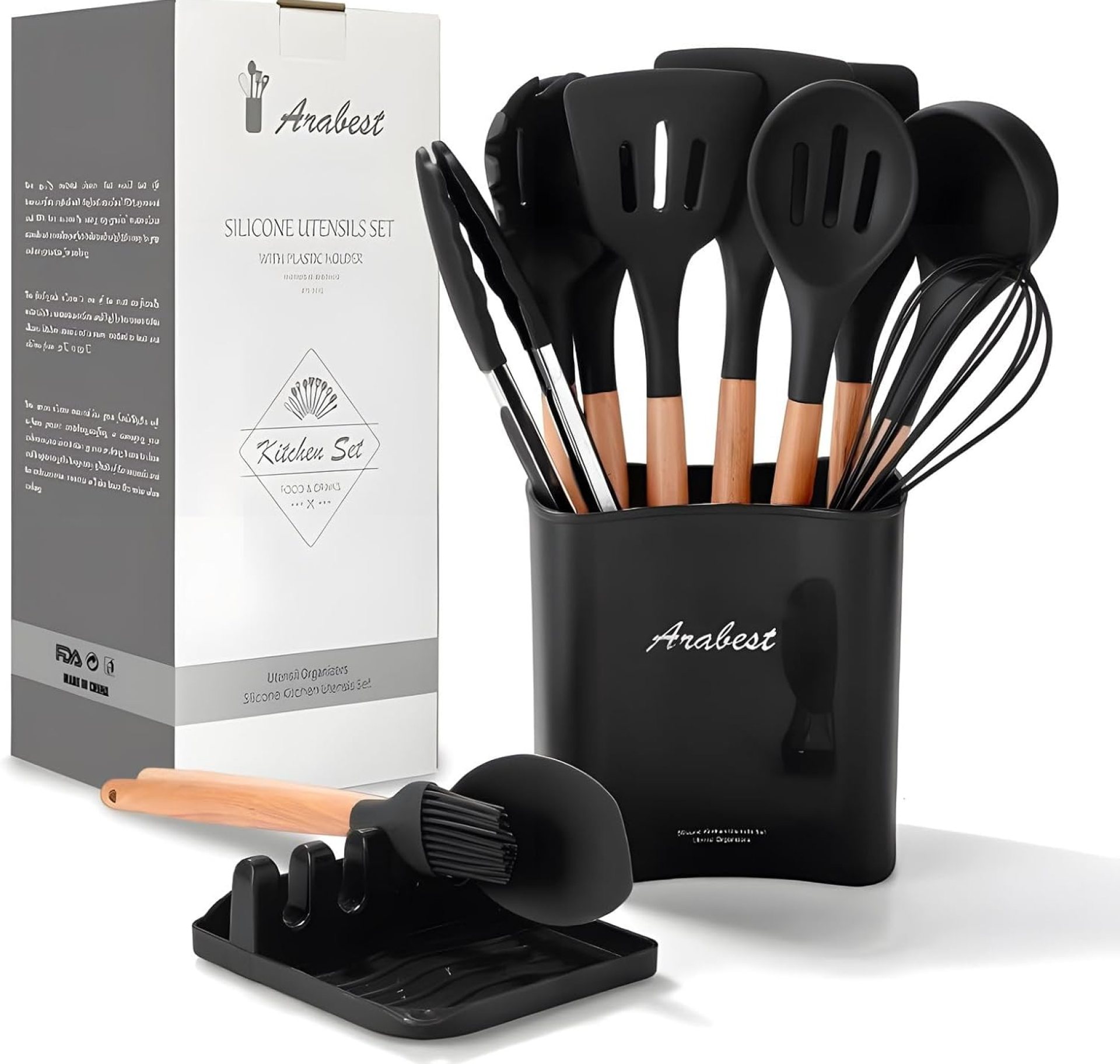 Arabest Silicone Cooking Utensil Set,Silicone Kitchen Utensil Set-13pcs,Wooden Handles Utensils Tool for Nonstick Cookware,Non Toxic Heat Resistant Kitchen Tools Set With Storage Bucket And Lid Rest Arabest Silicone Cooking Utensil Set,Silicone Kitchen Utensil Set-13pcs,Wooden Handles Utensils Tool for Nonstick Cookware,Non Toxic Heat Resistant Kitchen Tools Set With Storage Bucket And Lid Rest