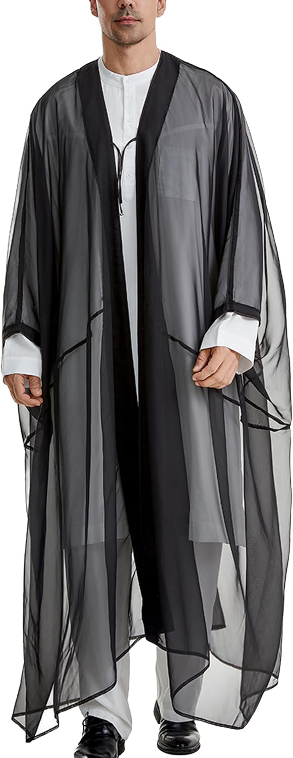 SEAUR Men’s Arabian Solid Mesh Cardigan Robe Outerwear Lightweight Festival Wear Casual Arabic Robe Traditional Omani Men’s Robe for Formal Events SEAUR Men’s Arabian Solid Mesh Cardigan Robe Outerwear Lightweight Festival Wear Casual Arabic Robe Traditional Omani Men’s Robe for Formal Events