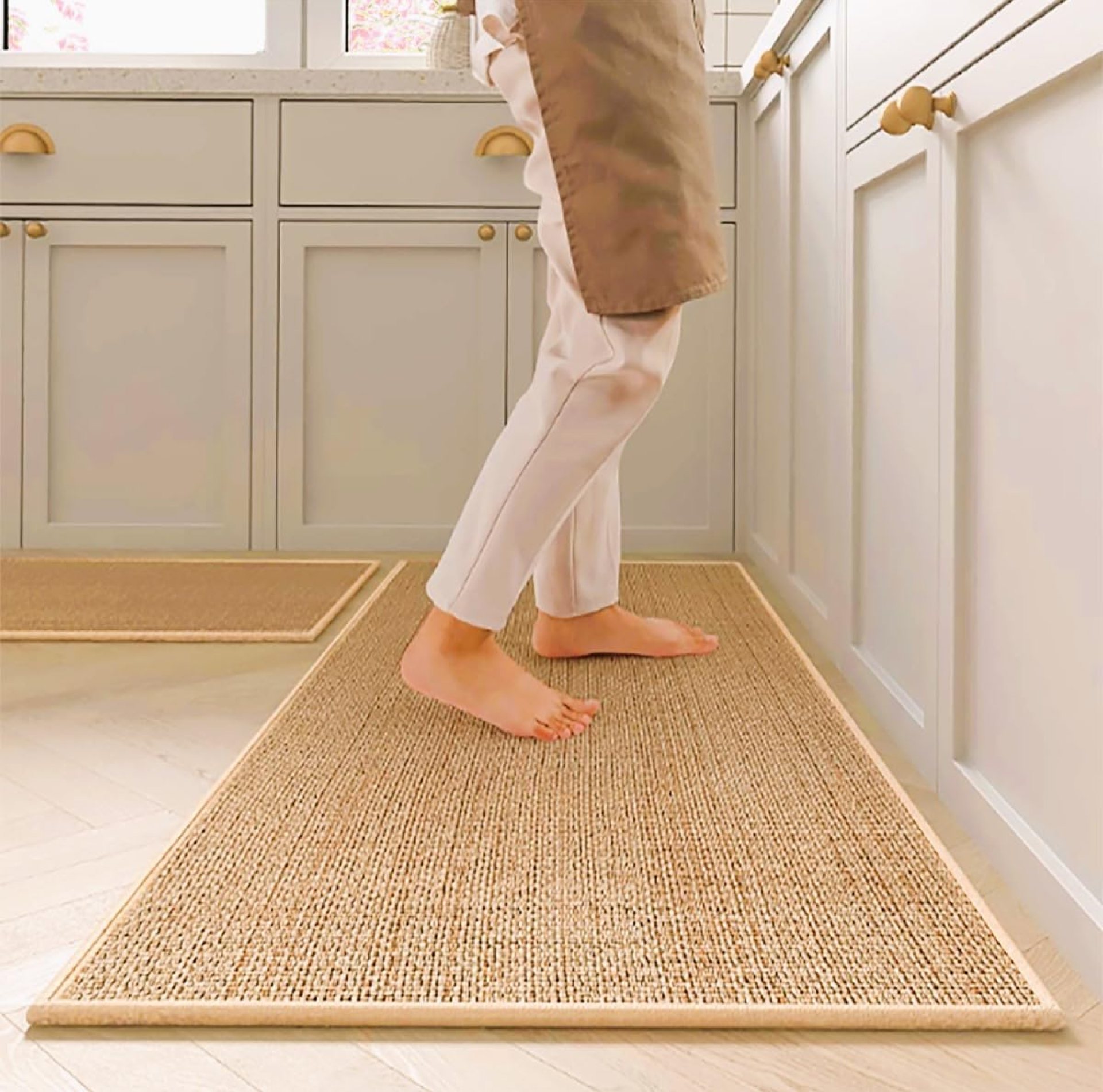 Set of 2 PCS Modern Durable Kitchen Rugs and Mats, Contemporary Style, Anti-Skidding Rubber Grip, Washable, Oil and Water Resistant, Easy to Clean, Size 120X44+75X44 CM, Color: Camel Set of 2 PCS Modern Durable Kitchen Rugs and Mats, Contemporary Style, Anti-Skidding Rubber Grip, Washable, Oil and Water Resistant, Easy to Clean, Size 120X44+75X44 CM, Color: Camel