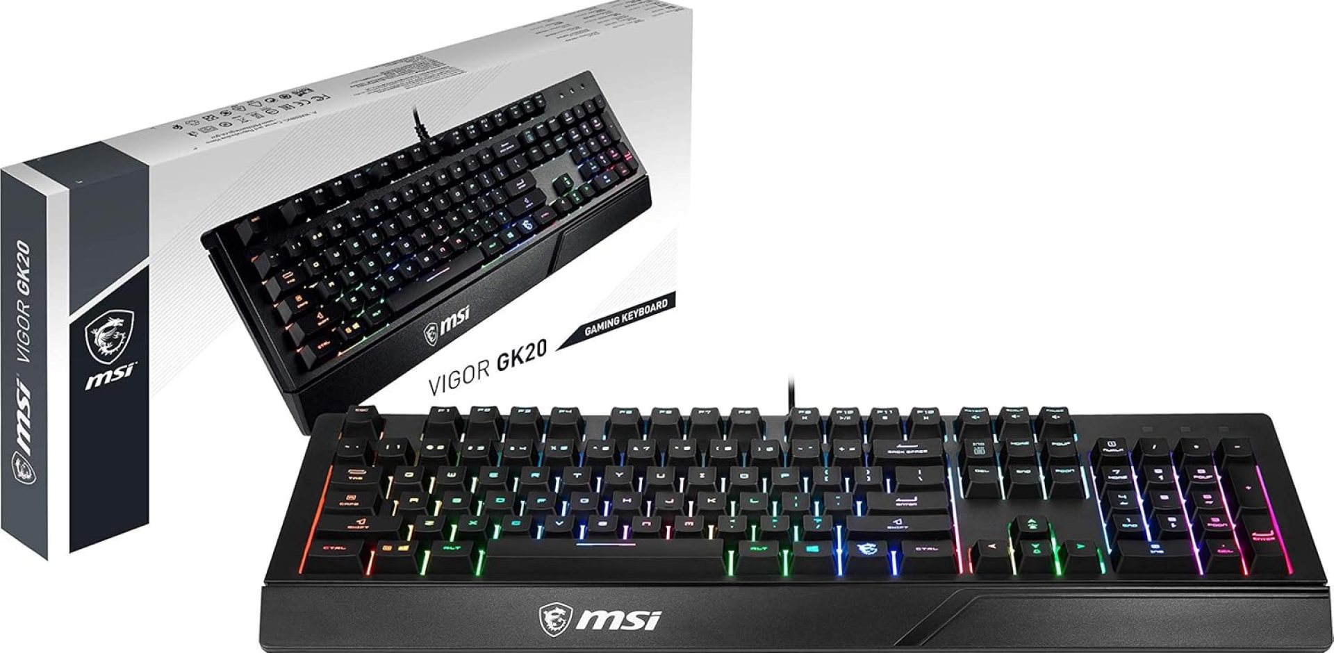 MSI Vigor GK20 Gaming Keyboard (UK Layout) – Membrane Switches, Water Resistant, Static Multi-Color, Lighting & Media Hotkeys, Anti-slip Base, Gold-Plated USB 2.0 – Full-Sized MSI Vigor GK20 Gaming Keyboard (UK Layout) – Membrane Switches, Water Resistant, Static Multi-Color, Lighting & Media Hotkeys, Anti-slip Base, Gold-Plated USB 2.0 – Full-Sized