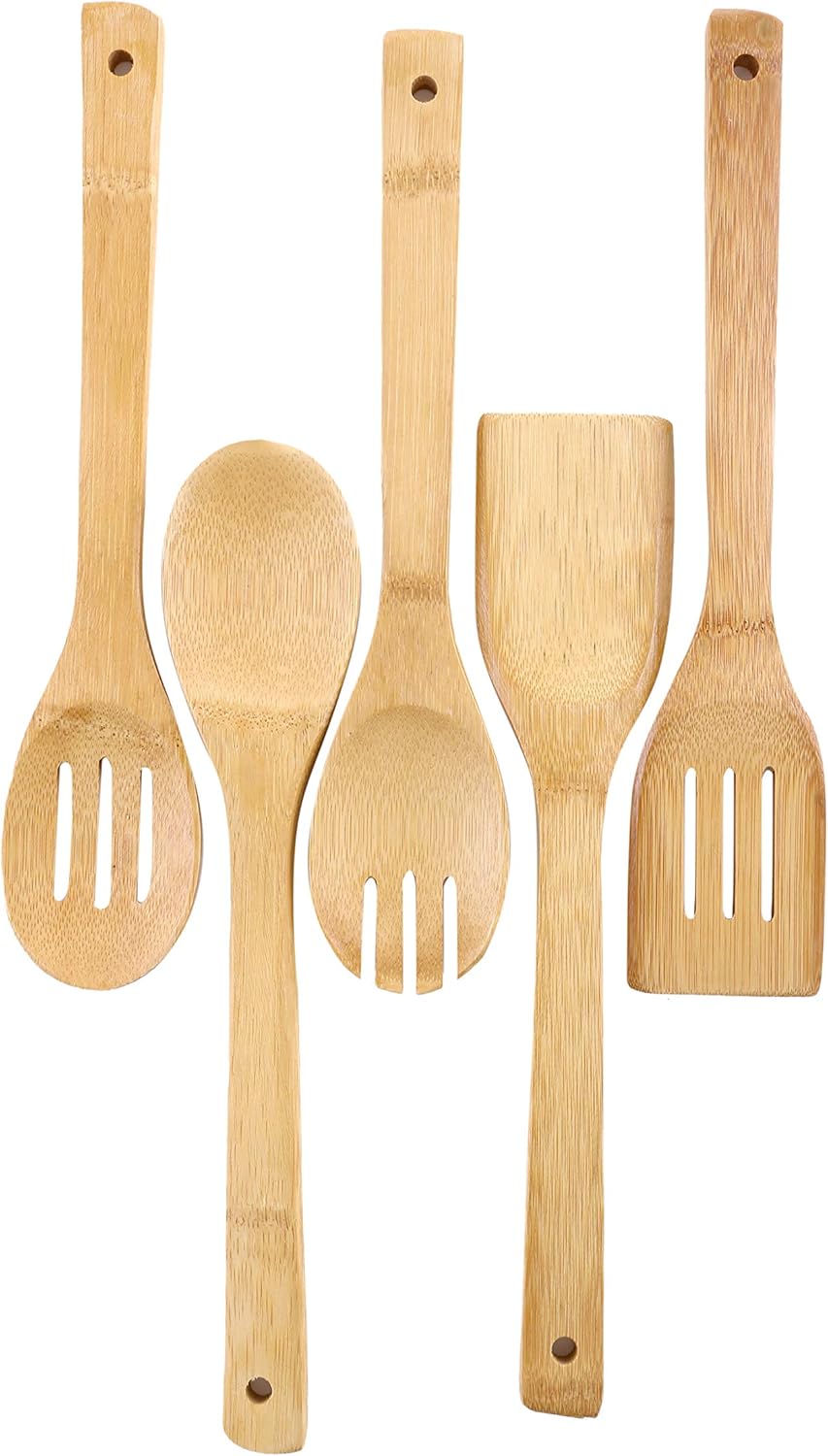 Royalford 5 Pcs Bamboo Kitchen Tools Set – Wooden Solid Turner, Spatula, Slotted Spoon & Turner Kitchen Essentials Cooking Utensils Tool Set | Cutlery Set for Natural and Eco-Friendly Cooking Tools Royalford 5 Pcs Bamboo Kitchen Tools Set – Wooden Solid Turner, Spatula, Slotted Spoon & Turner Kitchen Essentials Cooking Utensils Tool Set | Cutlery Set for Natural and Eco-Friendly Cooking Tools