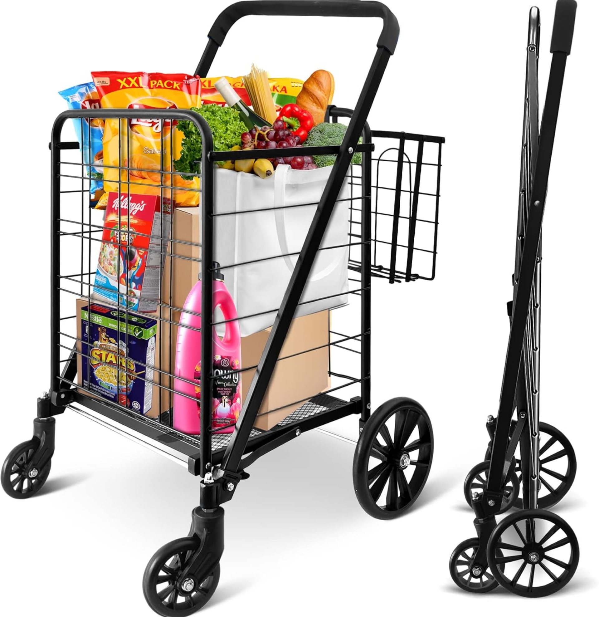 SereneLife Shopping Cart with 360 Swivel Front Wheels and Detachable Basket, Collapsible, Heavy Duty, Versatile Utility Cart, Load Capacity of 110 lbs, for Groceries and Laundry and More SereneLife Shopping Cart with 360 Swivel Front Wheels and Detachable Basket, Collapsible, Heavy Duty, Versatile Utility Cart, Load Capacity of 110 lbs, for Groceries and Laundry and More