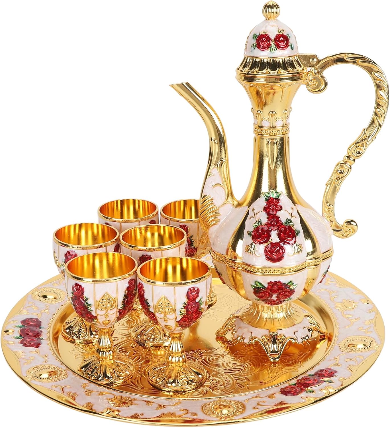 BusoTh Turkish Tea Set, Metal Teapot Set and Vintage Turkish Coffee Pot with 6 Coffee Cups and Tea Tray, Coffee Pot Set Zinc Alloy Tea Tray Teapot and Tea Cups for Wedding Art Crafts BusoTh Turkish Tea Set, Metal Teapot Set and Vintage Turkish Coffee Pot with 6 Coffee Cups and Tea Tray, Coffee Pot Set Zinc Alloy Tea Tray Teapot and Tea Cups for Wedding Art Crafts