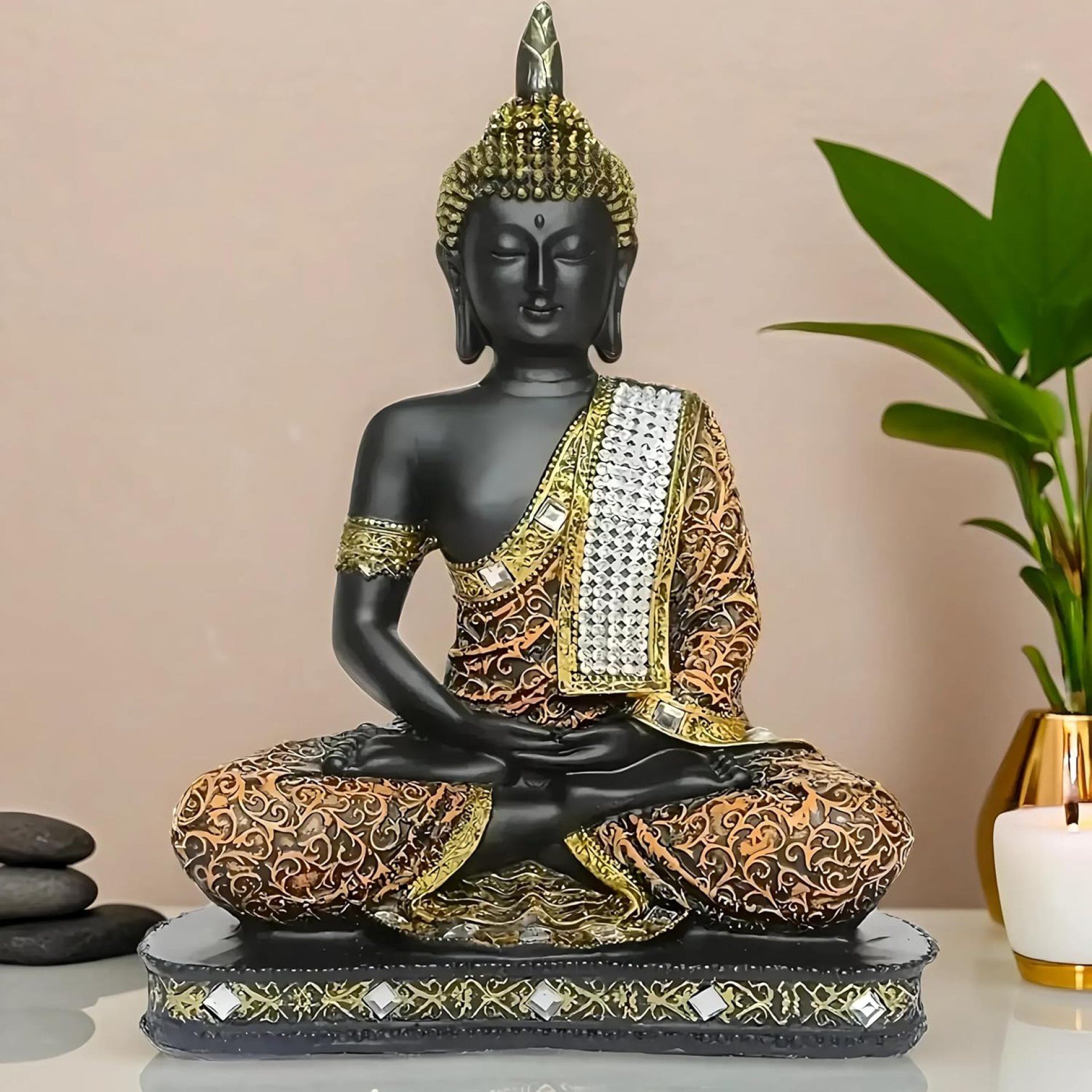 Sitting Buddha Idol Statue Showpiece (Orange and Black) Sitting Buddha Idol Statue Showpiece (Orange and Black)