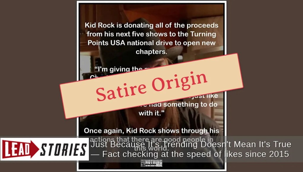 Kid Rock NO donará las ganancias de los próximos cinco shows a Turning Point USA en nombre de Charlie Kirk: es una sátira Kid Rock NO donará las ganancias de los próximos cinco shows a Turning Point USA en nombre de Charlie Kirk: es una sátira