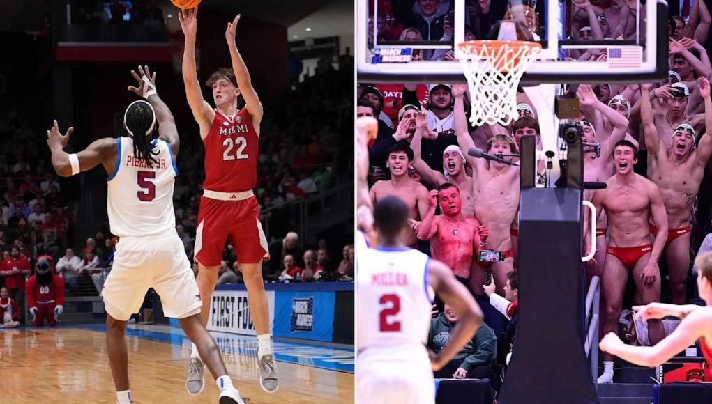 El equipo de natación de Miami se desnuda hasta quedar en bañador para distraer al baloncesto masculino de SMU en una victoria inesperada El equipo de natación de Miami se desnuda hasta quedar en bañador para distraer al baloncesto masculino de SMU en una victoria inesperada