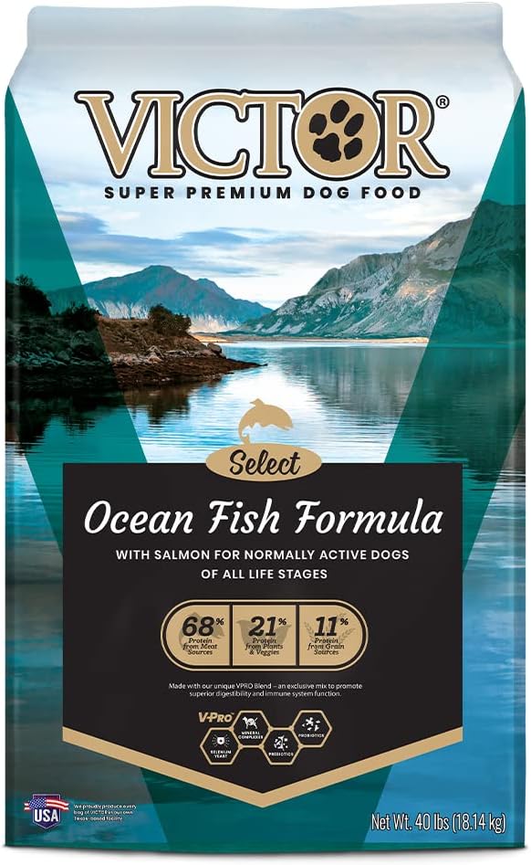 Victor Super Premium Dog Food – Select – Ocean Fish Formula – Gluten Free Dry Dog Food for All Normally Active Dogs of All Life Stages, 40lbs Victor Super Premium Dog Food – Select – Ocean Fish Formula – Gluten Free Dry Dog Food for All Normally Active Dogs of All Life Stages, 40lbs