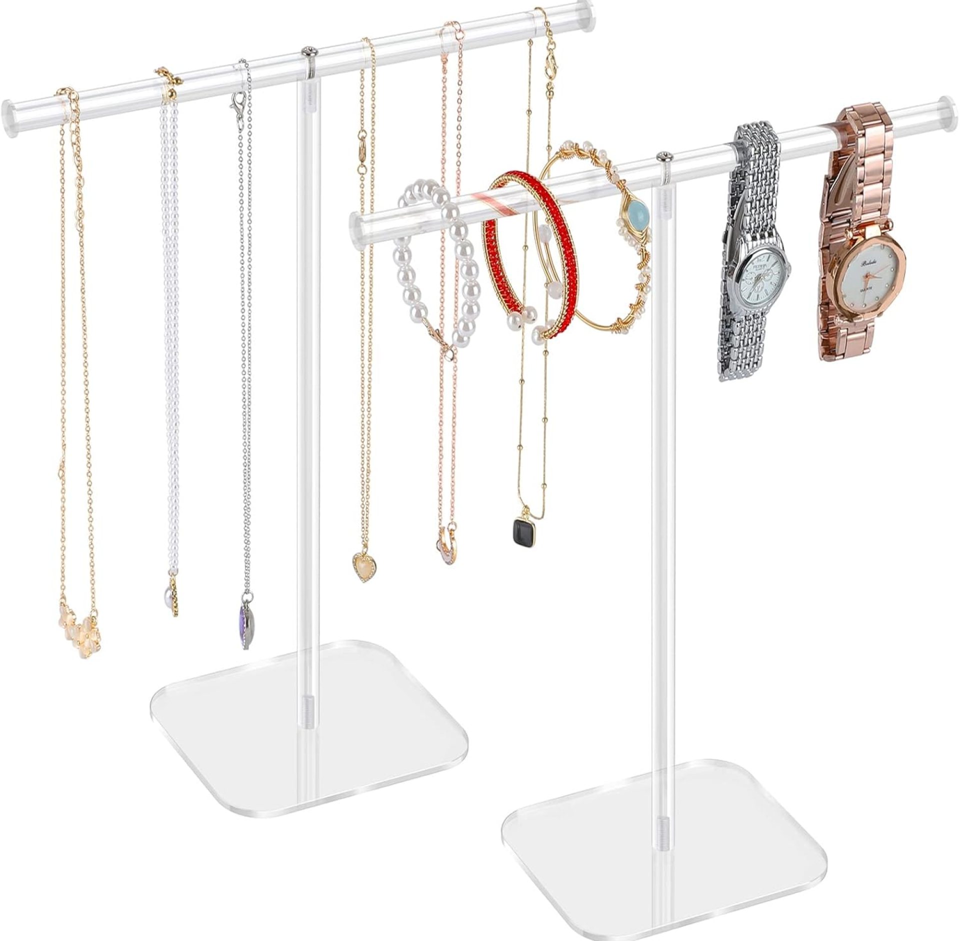 Jewelry Stand Necklace Stand 2 Tower, Clear Necklace Holder Jewelry Holder, Acrylic Jewelry Organizer, Bracelet Hanging Organizer, Display Stand for Bangles, Rings, Earrings and Watch Jewelry Stand Necklace Stand 2 Tower, Clear Necklace Holder Jewelry Holder, Acrylic Jewelry Organizer, Bracelet Hanging Organizer, Display Stand for Bangles, Rings, Earrings and Watch