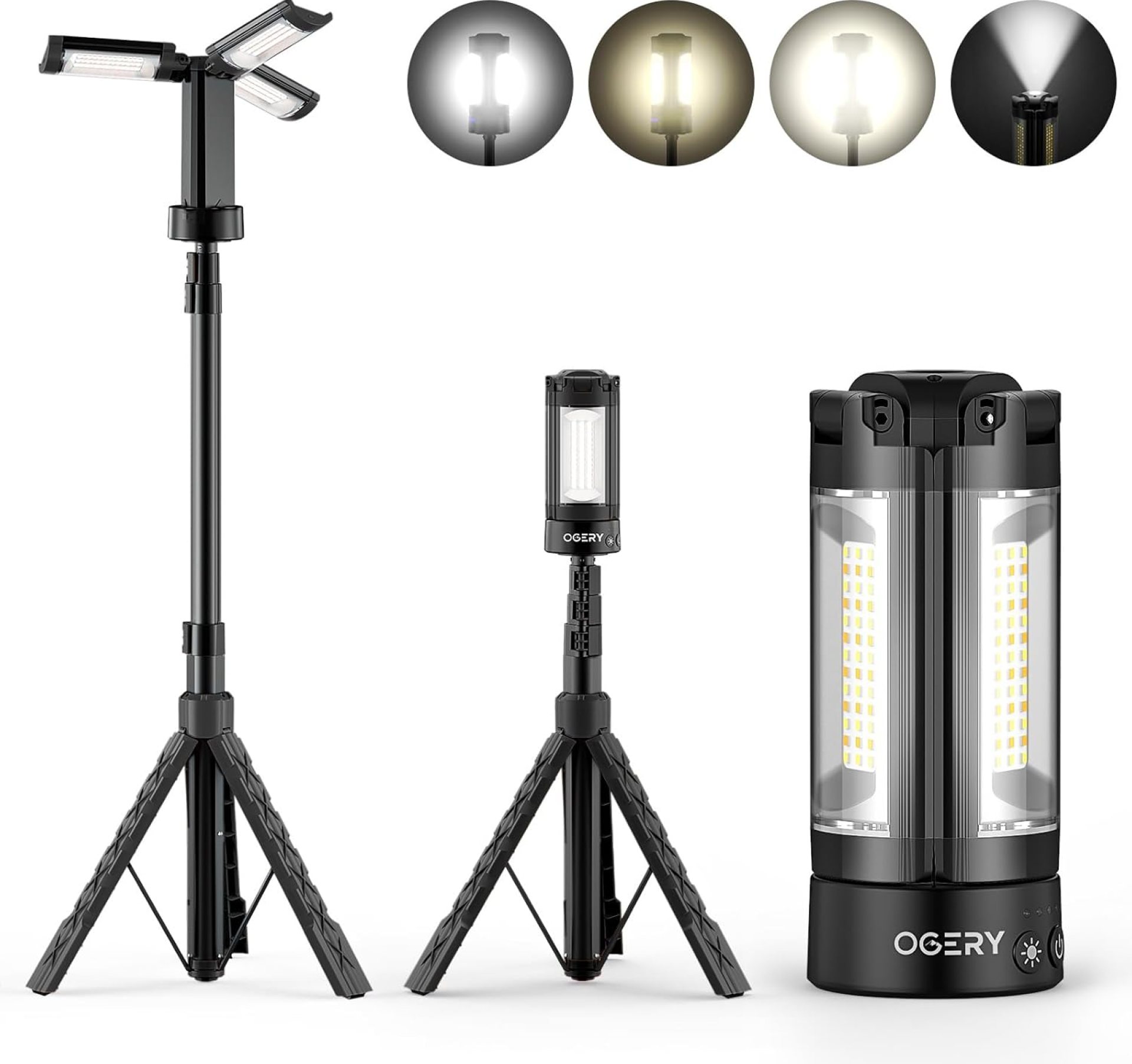 Rechargeable 10000mAh Camping Light with Stand 6.5 ft Max Height, Cordless Work Light with 3 LED Lamp Heads, 2200 Lumens Dimmable Magnetic Emergency Flashlight with Detachable Tripod, Black Rechargeable 10000mAh Camping Light with Stand 6.5 ft Max Height, Cordless Work Light with 3 LED Lamp Heads, 2200 Lumens Dimmable Magnetic Emergency Flashlight with Detachable Tripod, Black