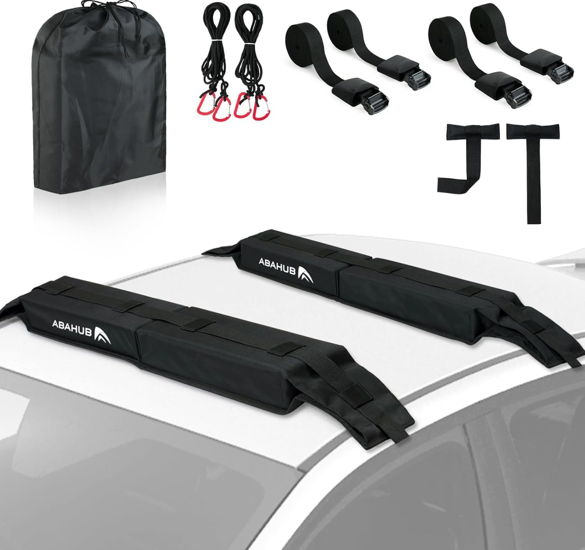 Abahub Car Soft Roof Rack Pads for Kayak,Canon,Surfboard,SUP Include 2 Tie Down Rope, 2 Quick Loop Strap, 2 Heavy Duty Tie Down Straps and a Storage Bag(Black) Abahub Car Soft Roof Rack Pads for Kayak,Canon,Surfboard,SUP Include 2 Tie Down Rope, 2 Quick Loop Strap, 2 Heavy Duty Tie Down Straps and a Storage Bag(Black)