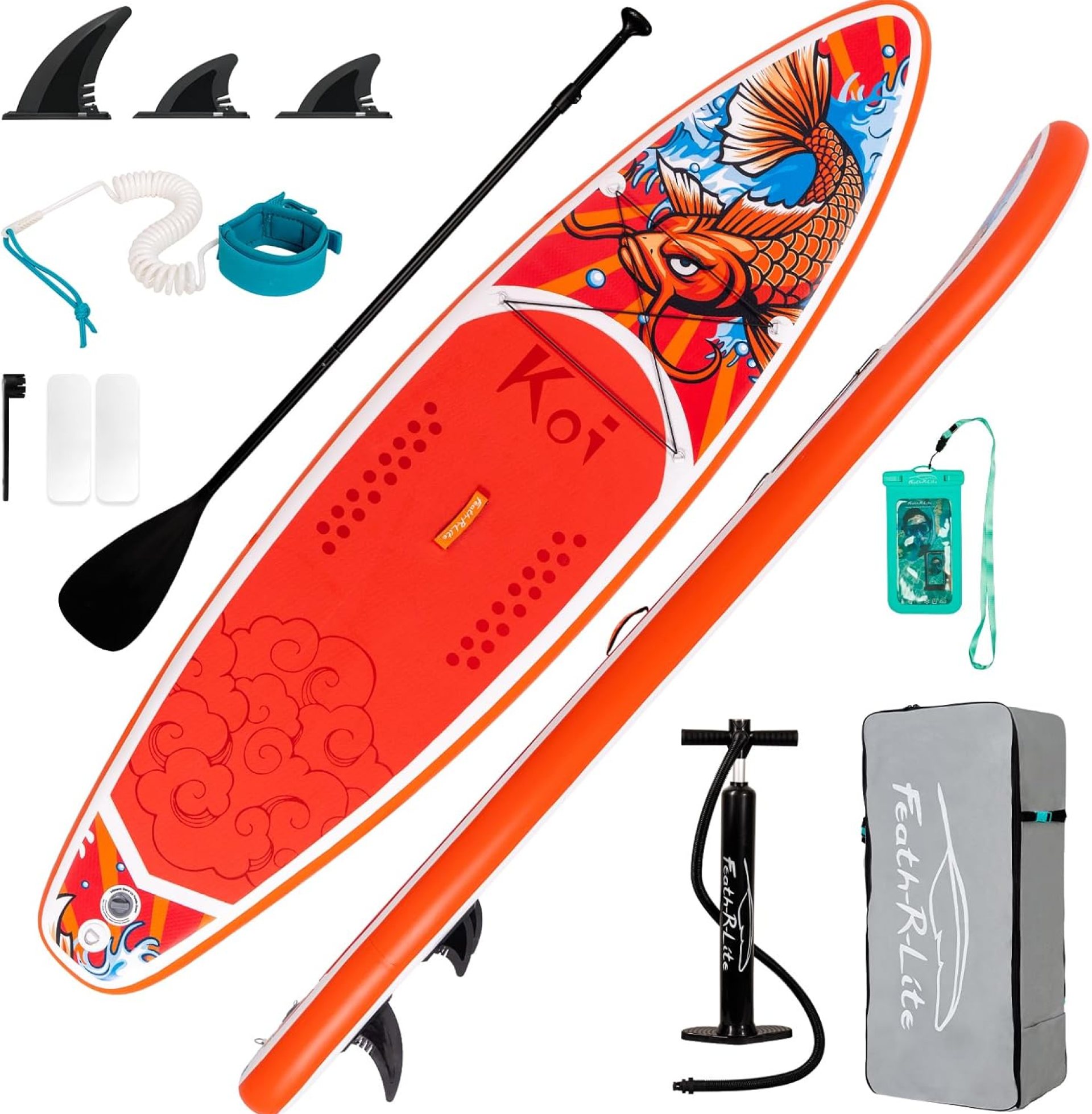 FEATH-R-LITE Inflatable Paddle Board Stand Up Paddleboards for Adults SUP with Premium Accessories Pump, Adjustable Paddle, Leash, Three Fins, Backpack FEATH-R-LITE Inflatable Paddle Board Stand Up Paddleboards for Adults SUP with Premium Accessories Pump, Adjustable Paddle, Leash, Three Fins, Backpack