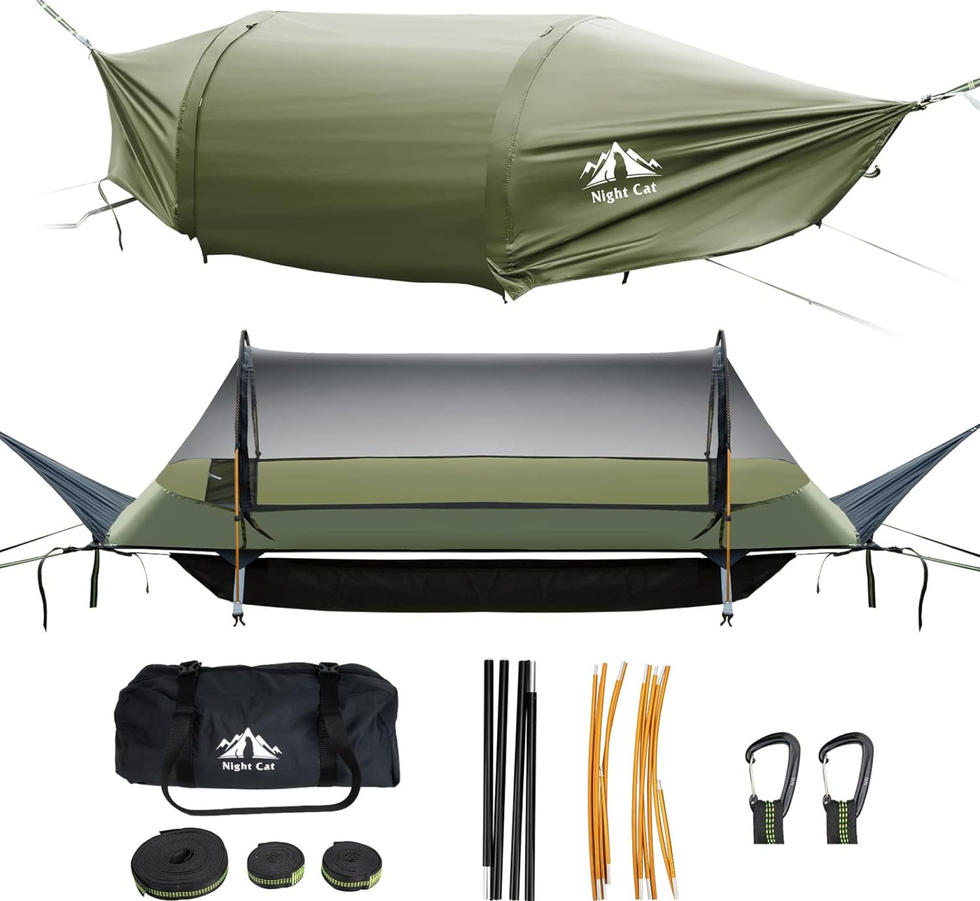 Night Cat Flat Lay Hammock Tent with Mosquito Net Waterproof Rainfly Storage Room for 1 Person Backpacking Hiking Camping Lightweight 440LBS 87x28x19in Army Green Night Cat Flat Lay Hammock Tent with Mosquito Net Waterproof Rainfly Storage Room for 1 Person Backpacking Hiking Camping Lightweight 440LBS 87x28x19in Army Green