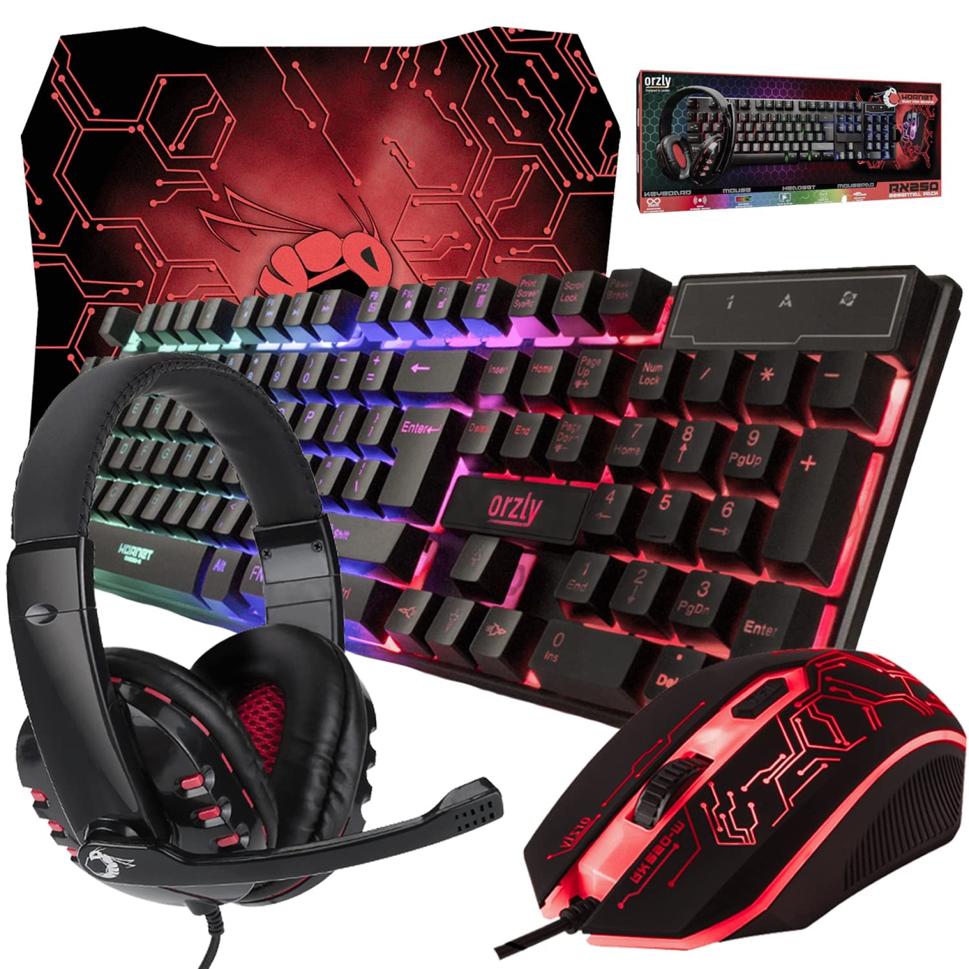 Gaming Keyboard and Mouse and Mouse pad and Gaming Headset, Wired LED RGB Backlight Bundle for PC Gamers and Xbox and PS4 Users – 4 in 1 Edition Hornet RX-250 Gaming Keyboard and Mouse and Mouse pad and Gaming Headset, Wired LED RGB Backlight Bundle for PC Gamers and Xbox and PS4 Users – 4 in 1 Edition Hornet RX-250