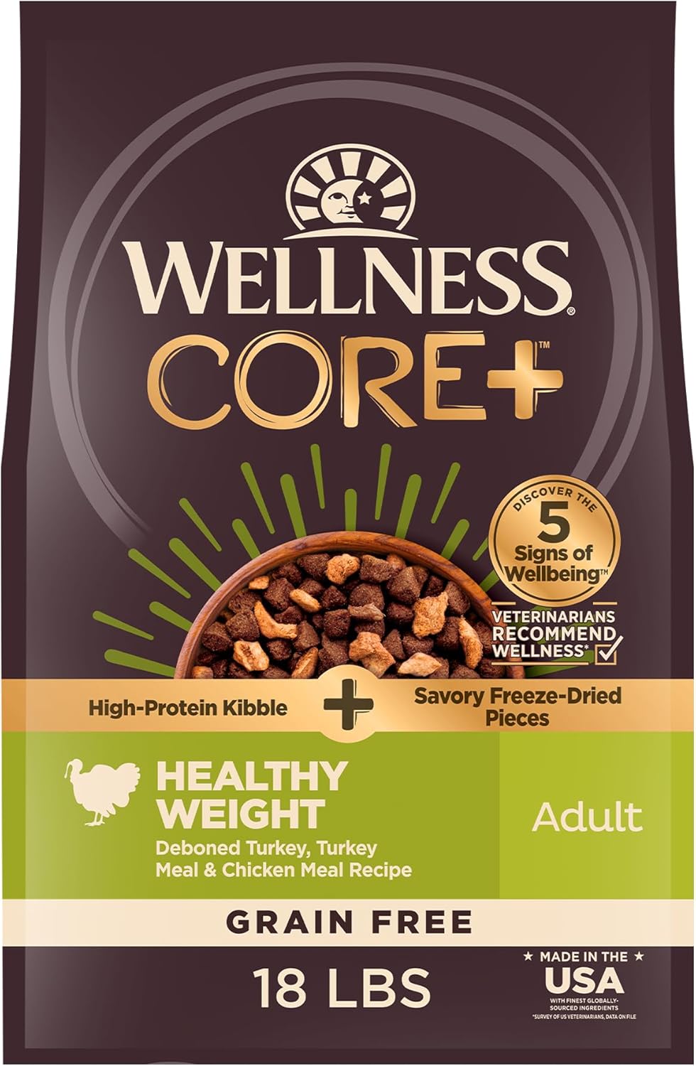 Wellness CORE+ (Formerly RawRev) Dry Dog Food with Freeze Dried Pieces, Grain Free, High Protein, Natural, Healthy Weight Turkey & Chicken Recipe, (18-Pound Bag) Wellness CORE+ (Formerly RawRev) Dry Dog Food with Freeze Dried Pieces, Grain Free, High Protein, Natural, Healthy Weight Turkey & Chicken Recipe, (18-Pound Bag)