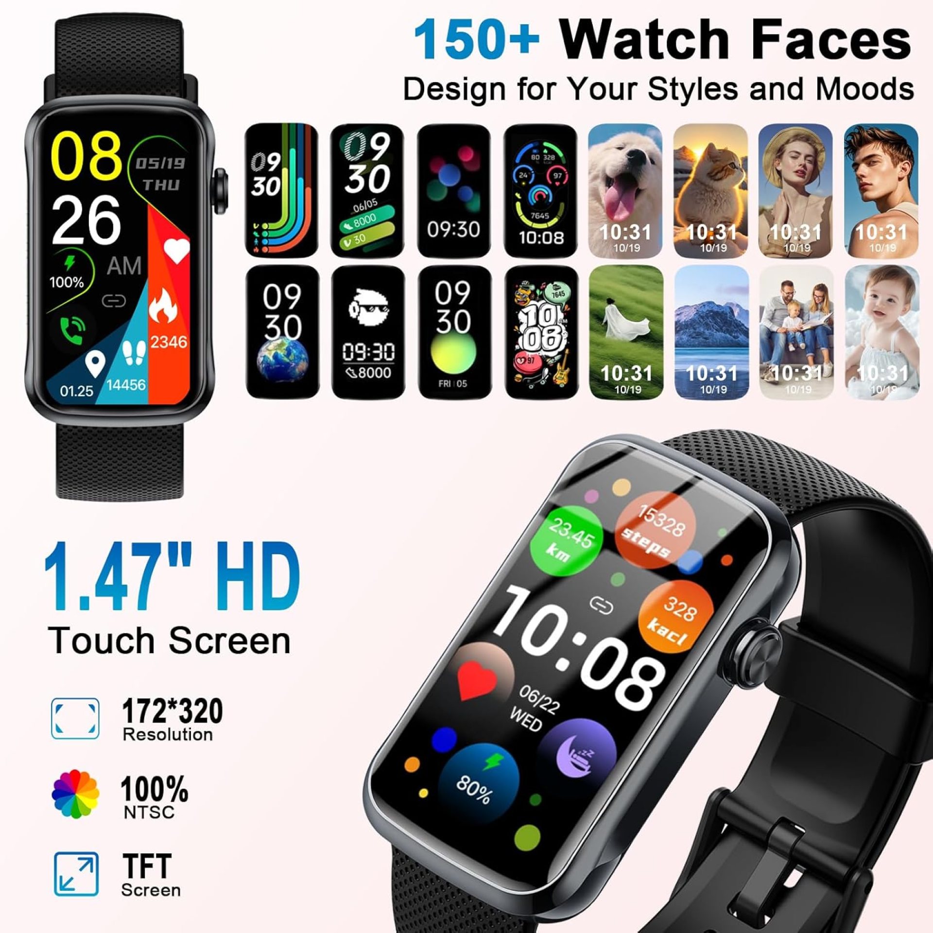 Smart Watch, Smartwatch for Men Women with 24 Sport Modes, IP68 Waterproof Fitness Tracker with 24/7 Heart Rate/Sleep/SpO2 Monitor, Step Tracker, Pedometer, Activity Tracker for Android iOS Smart Watch, Smartwatch for Men Women with 24 Sport Modes, IP68 Waterproof Fitness Tracker with 24/7 Heart Rate/Sleep/SpO2 Monitor, Step Tracker, Pedometer, Activity Tracker for Android iOS