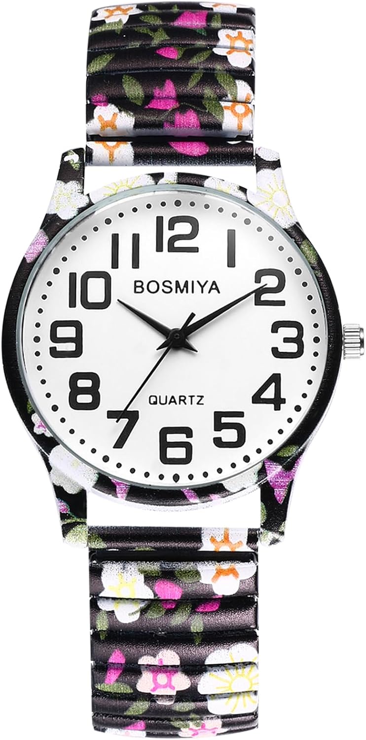 OIDEA Stretch Band Watches for Women: Bohemia Flower Easy Reader Elastic Band Watch Large Face Big Number Analog Quartz Bracelet Watch Expansion Band Wristwatch OIDEA Stretch Band Watches for Women: Bohemia Flower Easy Reader Elastic Band Watch Large Face Big Number Analog Quartz Bracelet Watch Expansion Band Wristwatch