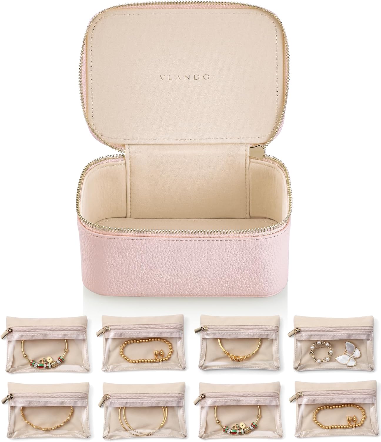 Vlando Travel Jewelry Organizer,Jewelry Box for Girls Women,Jewelry Case for 8 Pcs Velvet Jewelry Bags Storage for Necklace Rings Girls Women Valentines Gift Birthday Gifts-Pink Vlando Travel Jewelry Organizer,Jewelry Box for Girls Women,Jewelry Case for 8 Pcs Velvet Jewelry Bags Storage for Necklace Rings Girls Women Valentines Gift Birthday Gifts-Pink