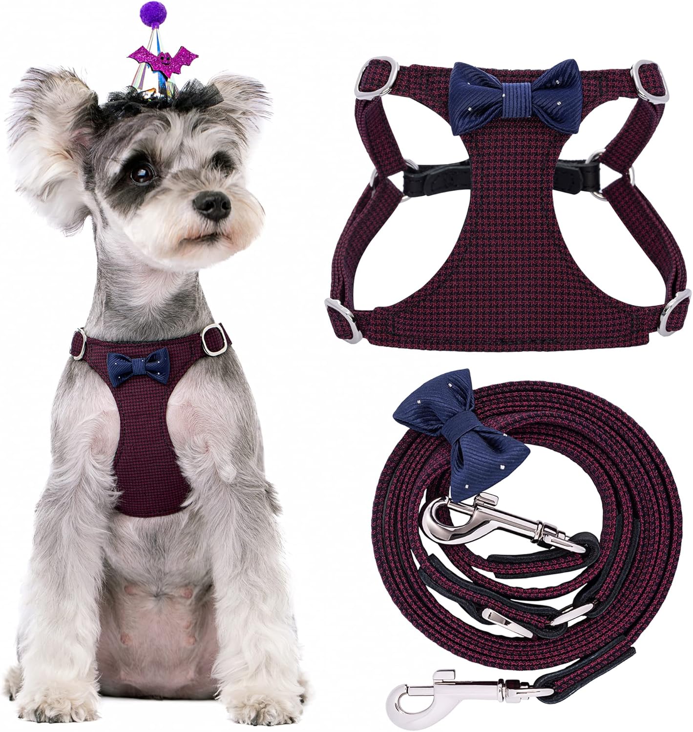 Puppytie No Pull Small Dog Harness with Multifunction Dog Leash,Lightweight Soft Adjustable No Choke Escape Proof Pet Harness Vest Pet Harness Vest,Plaid deep red,S Puppytie No Pull Small Dog Harness with Multifunction Dog Leash,Lightweight Soft Adjustable No Choke Escape Proof Pet Harness Vest Pet Harness Vest,Plaid deep red,S