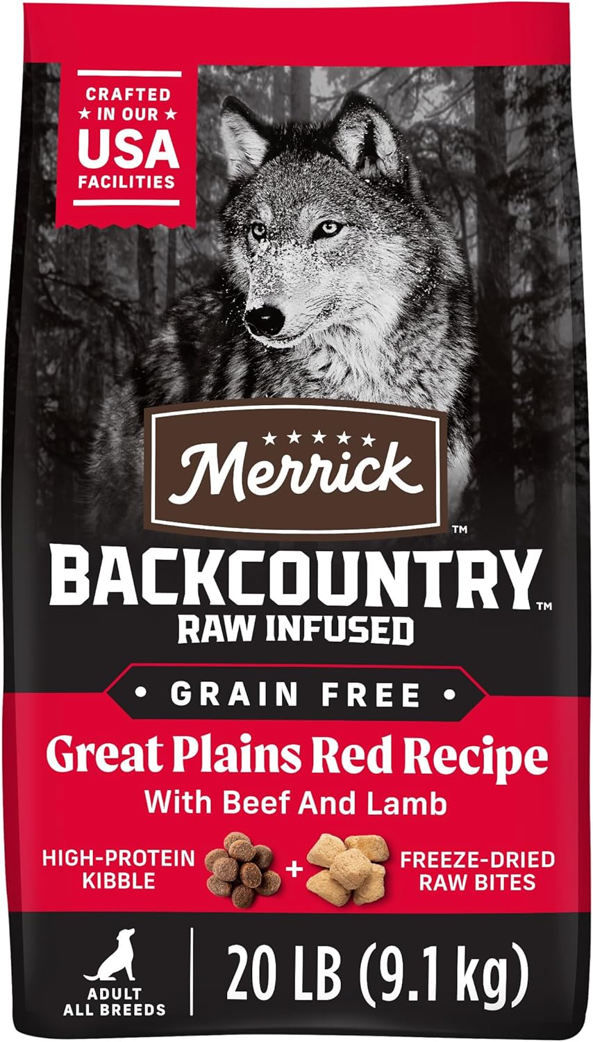 Merrick Backcountry Grain Free Dry Adult Dog Food Kibble With Freeze Dried Raw Pieces, Great Plains Red Recipe – 20.0 lb. Bag Merrick Backcountry Grain Free Dry Adult Dog Food Kibble With Freeze Dried Raw Pieces, Great Plains Red Recipe – 20.0 lb. Bag