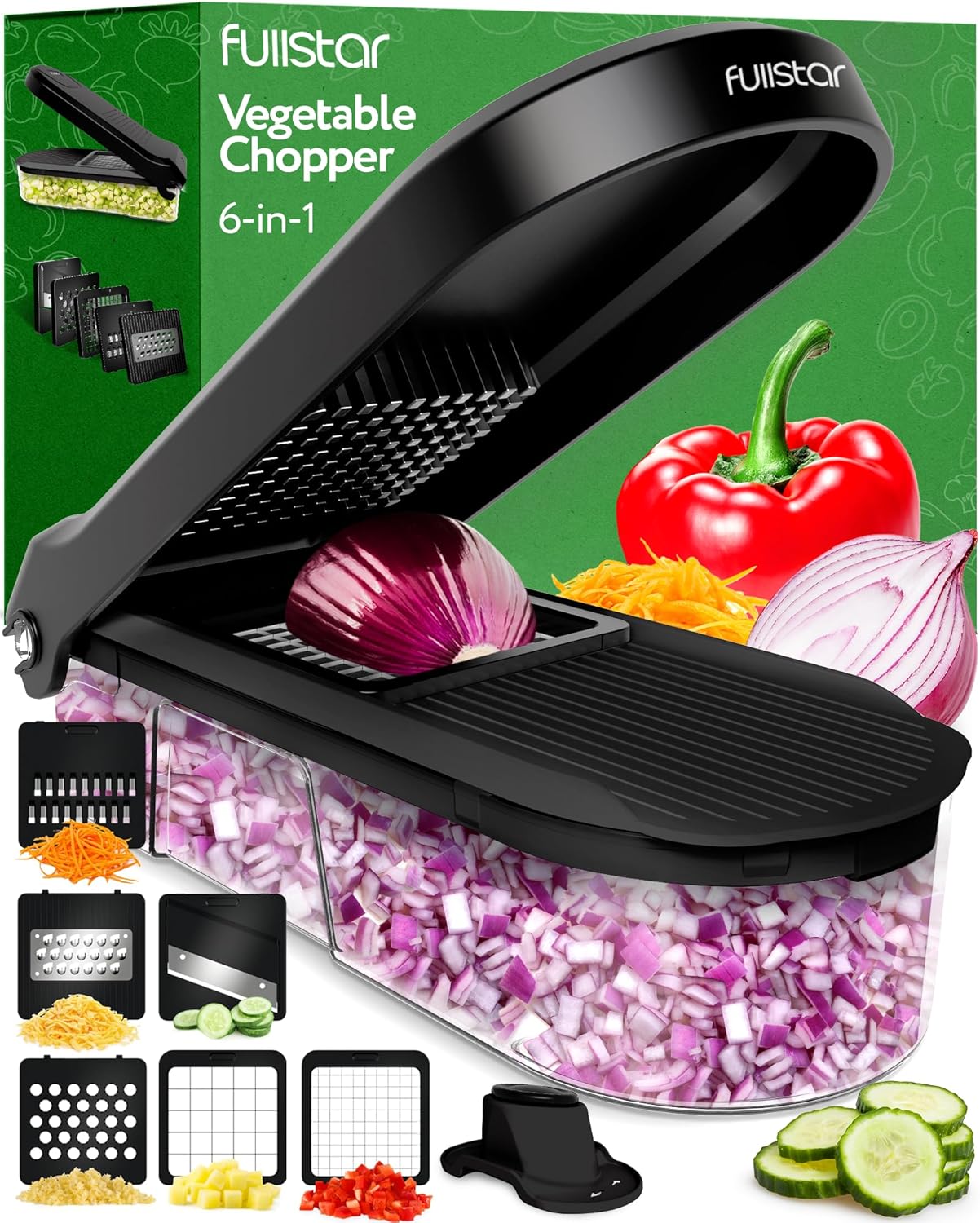 Fullstar Vegetable Chopper, Mandoline Slicer – Cheese Grater, Food Chopper with Container, Kitchen Gadgets, Home Essentials (6-in-1, Black) Fullstar Vegetable Chopper, Mandoline Slicer – Cheese Grater, Food Chopper with Container, Kitchen Gadgets, Home Essentials (6-in-1, Black)