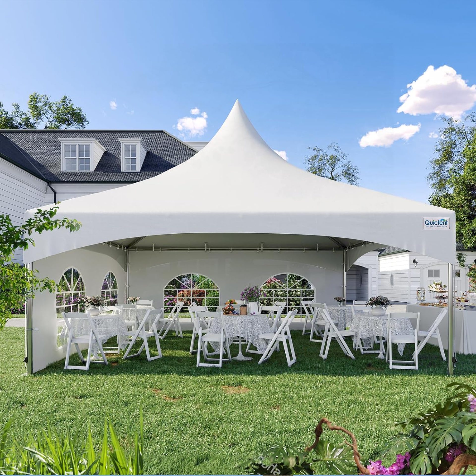 Quictent 20×20 High Peak Frame Party Tent Fire Retardant Outdoor Heavy Duty Canopy White Vinyl, 80 Person Capacity Tent for Parties, Weddings,Events, Commercial and Residential Use(with Sides) Quictent 20×20 High Peak Frame Party Tent Fire Retardant Outdoor Heavy Duty Canopy White Vinyl, 80 Person Capacity Tent for Parties, Weddings,Events, Commercial and Residential Use(with Sides)
