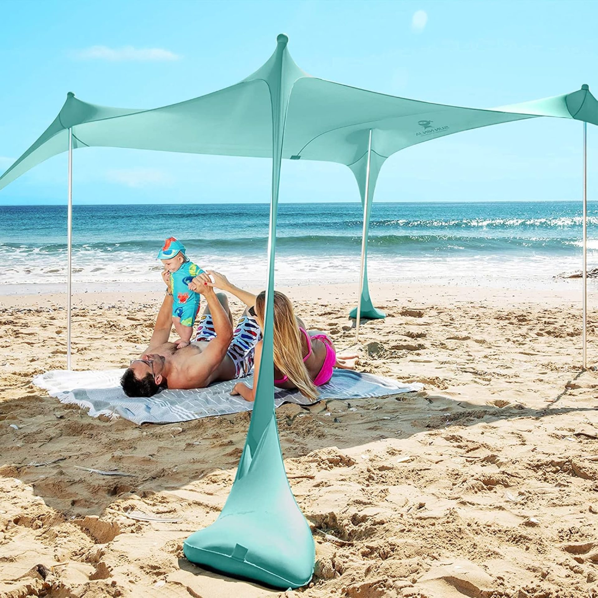 SUN NINJA Pop Up Beach Tent Sun Shelter UPF50+ with Sand Shovel, Ground Pegs and Stability Poles, Outdoor Shade for Camping Trips, Fishing, Backyard Fun or Picnics (7×7.5 FT 4 Pole, Green) SUN NINJA Pop Up Beach Tent Sun Shelter UPF50+ with Sand Shovel, Ground Pegs and Stability Poles, Outdoor Shade for Camping Trips, Fishing, Backyard Fun or Picnics (7×7.5 FT 4 Pole, Green)
