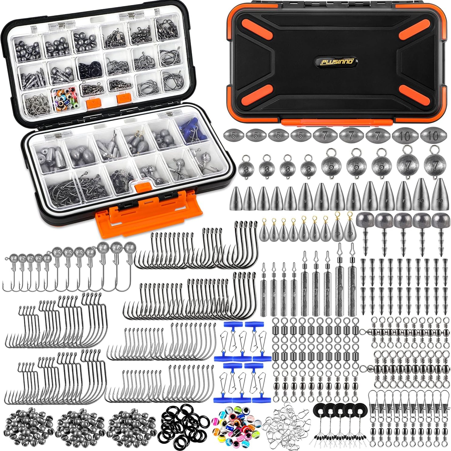 PLUSINNO 264/397pcs Fishing Accessories Kit, Organized Fishing Tackle Box with Tackle Included, Fishing Hooks, Fishing Weights Sinkers, Swivels, Beads, Fishing Gear Set Equipment for Bass Trout PLUSINNO 264/397pcs Fishing Accessories Kit, Organized Fishing Tackle Box with Tackle Included, Fishing Hooks, Fishing Weights Sinkers, Swivels, Beads, Fishing Gear Set Equipment for Bass Trout