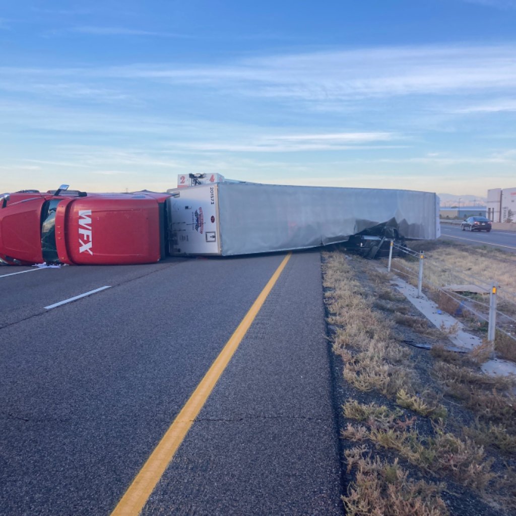 Overturned semi blocks eastbound I-76 in Commerce City Overturned semi blocks eastbound I-76 in Commerce City