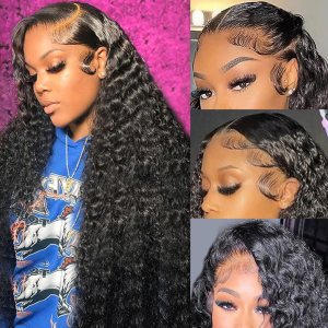 13×4 Lace Frontal Wigs Human Hair with Baby Hair for Black Women 220% Density HD Transparent Lace Front Wig Water Wave Wet and Wavy Lace Front Human Hair Wig 26 inch