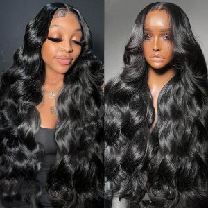 13×6 Body Wave Human Hair Lace Front Wigs 24inch 180% Density HD Lace Frontal Wigs Human Hair Pre Plucked Body Wave Lace Front Wigs Human Hair for Women with Baby Hair Black Color