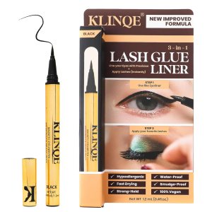 KLINQE Black Eyeliner Eyelash Glue Liner, Latex Free Lash Adhesive, Strong Hold, Glue Pen For Strip Lash, Magnetic Eyelashes, Smudge Proof, Eye Jewelry