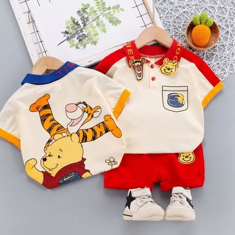 2021 유아 어린이 짧은 소매 폴로 티셔츠 + 반바지 2pcs 만화 미키 어린이 아기 소년 소녀 여름 Tracksuit 복장
