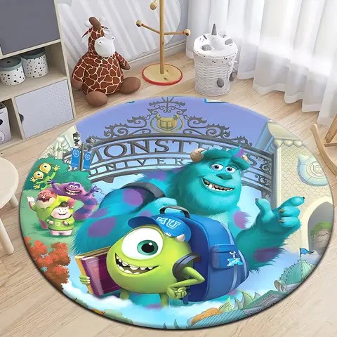 몬스터 대학교 HD 라운드 카펫, 침실 장식, 부드러운 러그, 거실, 욕실, 게임 룸 장식, 캠핑 미끄럼 방지 매트