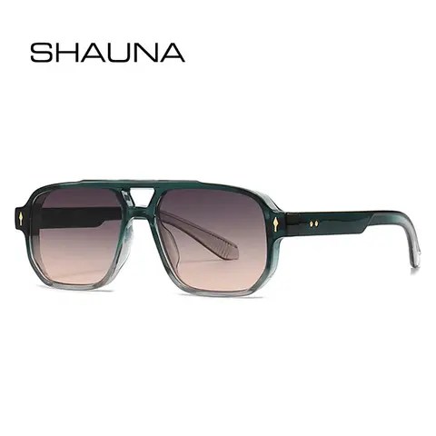 SHAUNA 레트로 더블 브릿지 스퀘어 선글라스 여성 그라디언트 쉐이드 UV400 패션 브랜드 디자이너 리벳 남성 선글라스