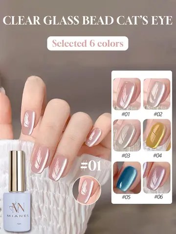 MIANEL 유리 구슬 고양이 눈 젤 네일 광택제, 플래시 화이트 스파링 누드 컬러, 마그네틱 네일 광택제 젤, 마그네틱 은하 효과, 12ML
