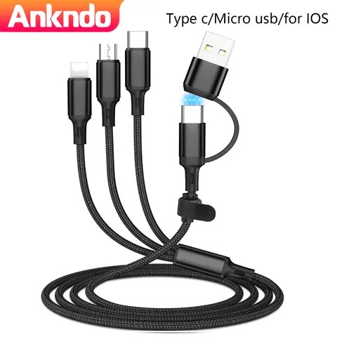 ANKNDO 3 In 1 고속 충전 코드(마이크로 USB 유형 C 충전기 케이블 1.2m 멀티 USB 포트 다중 USB 충전 코드)