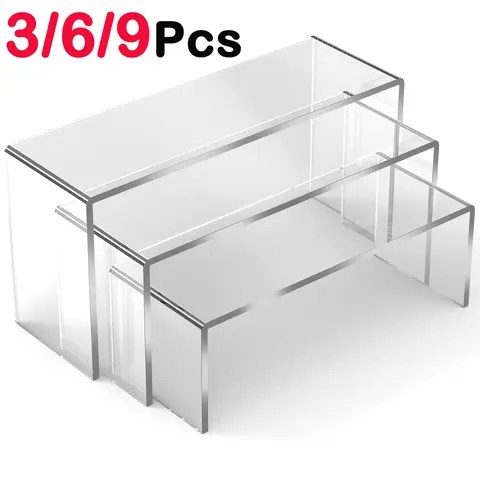 3/6/9Pcs 아크릴 디스플레이 스탠드 향수 인형 쥬얼리 장식 Organzier에 대 한 다기능 투명 미니 모델 스토리지 랙