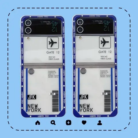 삼성 갤럭시 Z 플립 6 5 4 3 Z Flip6 케이스 핫 티켓 여행 라벨 뉴욕 서울 파리 투명 하드 폰 커버 쉘