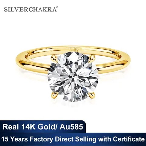 오리지널 및 순수 14k 골드 결혼 반지, Au585 주얼리, 실제 인증, 1ct-3ct 모이사나이트, 여성용 럭셔리 웨딩 2025