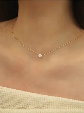 Peri'sbox Dainty Minimalist 솔리테어 지르콘 참 목걸이 변색 방지 스테인레스 스틸 체인 라운드 클리어 Cz 스톤 목걸이 New