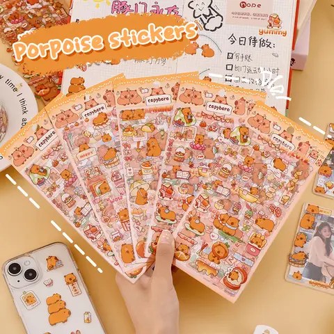 6Pcs Kawaii Capybara 스티커 만화 스티커 핸드 계정 앨범 일기 장식 스티커 미적 편지지 선물