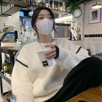 봄과 가을 새로운 스웨터 여성 분위기 부드러운 누오 풀오버 바닥 셔츠 느슨한 유휴 스타일 둥근 목 니트 탑 두께 