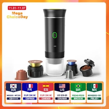 무선 전기 휴대용 에스프레소 커피 머신, 자동차 및 가정용 캠핑 커피 메이커, 캡슐 파우더 여행용 커피 메이커, 3 in 1 