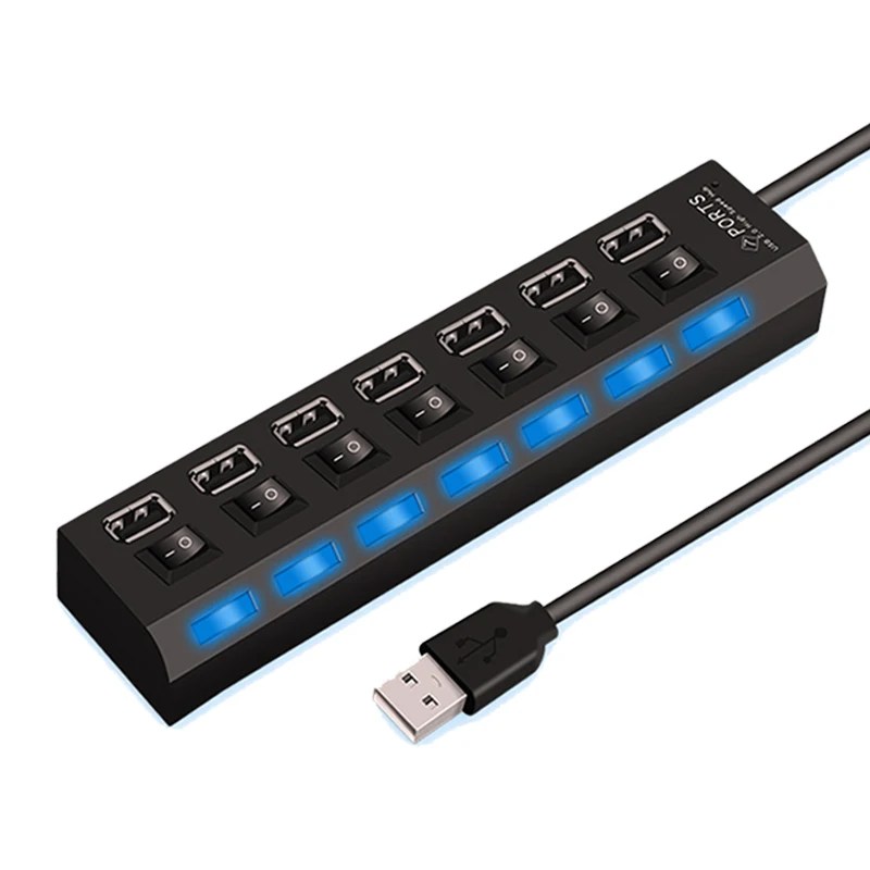 고속 4/7 포트 USB 허브 2.0 어댑터 확장기 멀티 USB 분배기 PC 노트북 용 LED 램프 스위치가있는 다중 확장기 