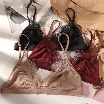 여성용 섹시 브라렛 속눈썹 레이스 브라, 얇은 브래지어, 무선 심리스 속옷, 여성용 3/4 컵, 친밀한 란제리 새틴 브라렛 